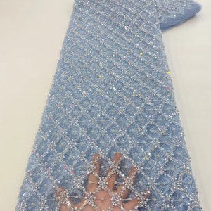 Beaded Lace Fabric with Sequins and Pearls, 5 Yards for fashion show Color 1