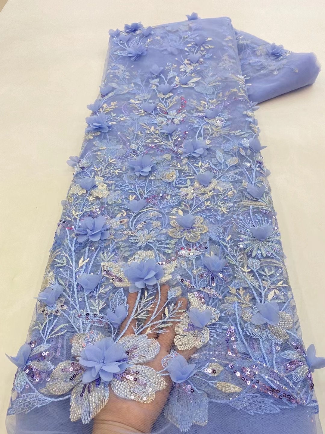 3D Flower Lace Fabric With Beads & Sequins, Embroidered Floral Tulle - Etsy