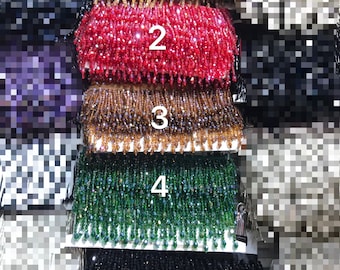 Handmade Rhinestone Seed Bead Fringe Trim, Haute Couture, By The Yard