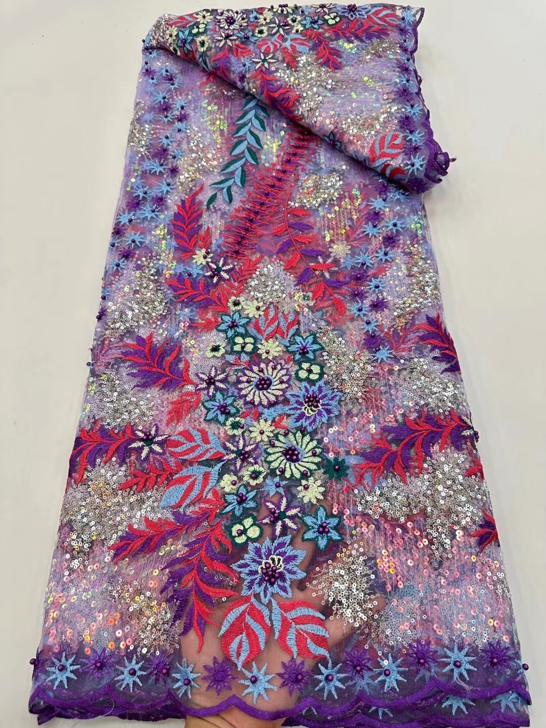 Fashion 3D Flower Sequins Lace Fabric ,fashion Show Lace Fabric With