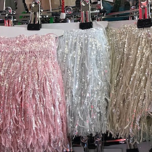 New arrival pink Shining sequins Fringe trim for dress , 3d lace trim fringe tassel sell by yard