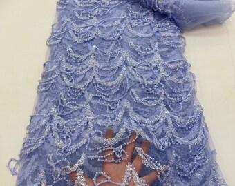 Sequin Beaded Tassel Lace Fabric, Floral Embroidery, Wedding Dress