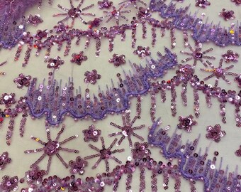 Beaded Sequin Lace Fabric, Floral Embroidery, Wedding Dress Lace