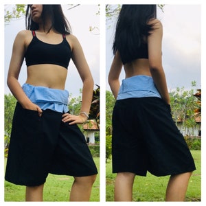 Short Patchwork pants, Thai fisherman pants with 1 pocket, free size (see detail).(P40)