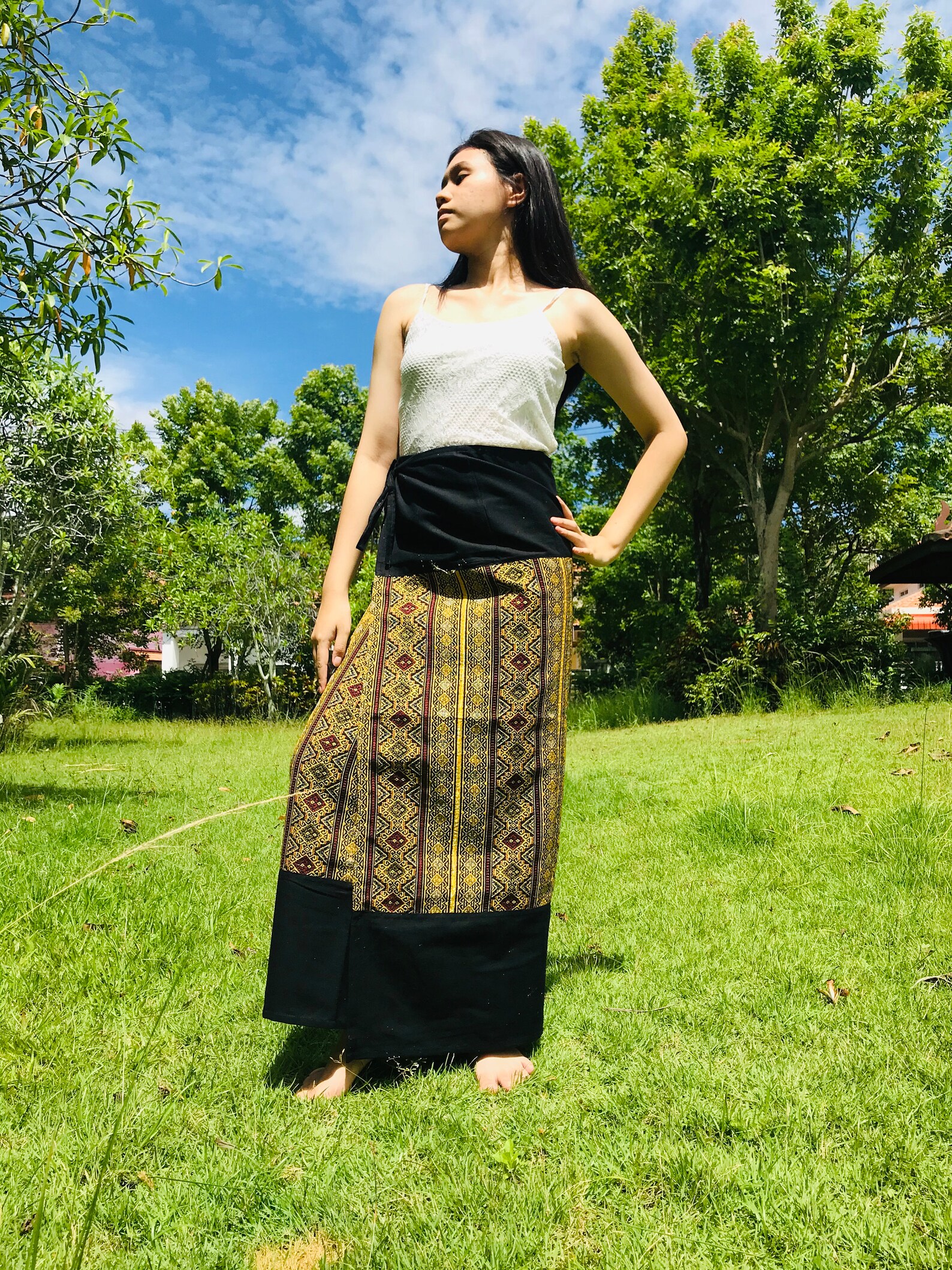Long Wrap Skirt, Skirt Thai Batik Sarong, Long Comfortable Wear Skirt
