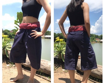 Pantalon 3/4 en coton doux, pantalon de pêcheur thaïlandais avec 1 poche, taille unique (voir détail). A8