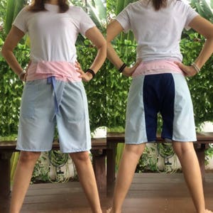 Short Patchwork pants, Thai fisherman pants with 1 pocket, free size (see detail).(No.16)