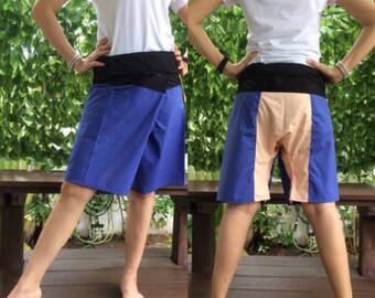 Short Patchwork pants, Thai fisherman pants with 1 pocket, free size (see detail).(No.9)