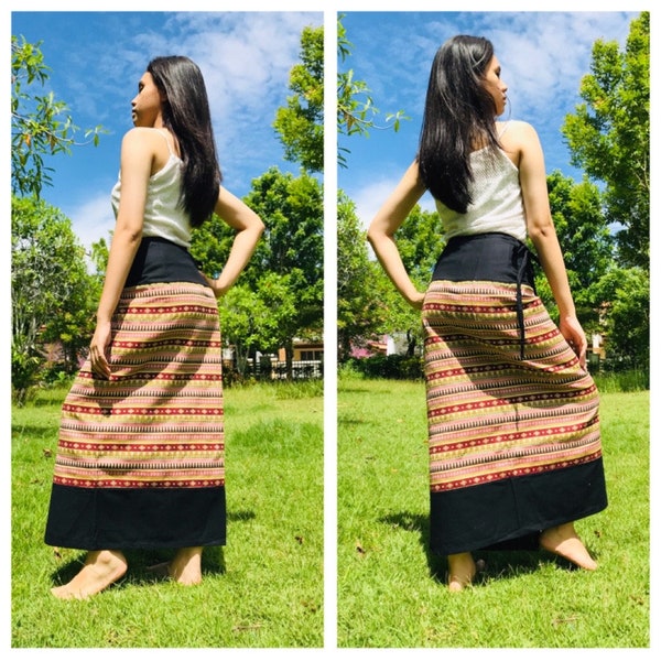 Jupe longue portefeuille, jupe paréo en batik thaïlandais, jupe longue et confortable, taille unique (voir détail) M29