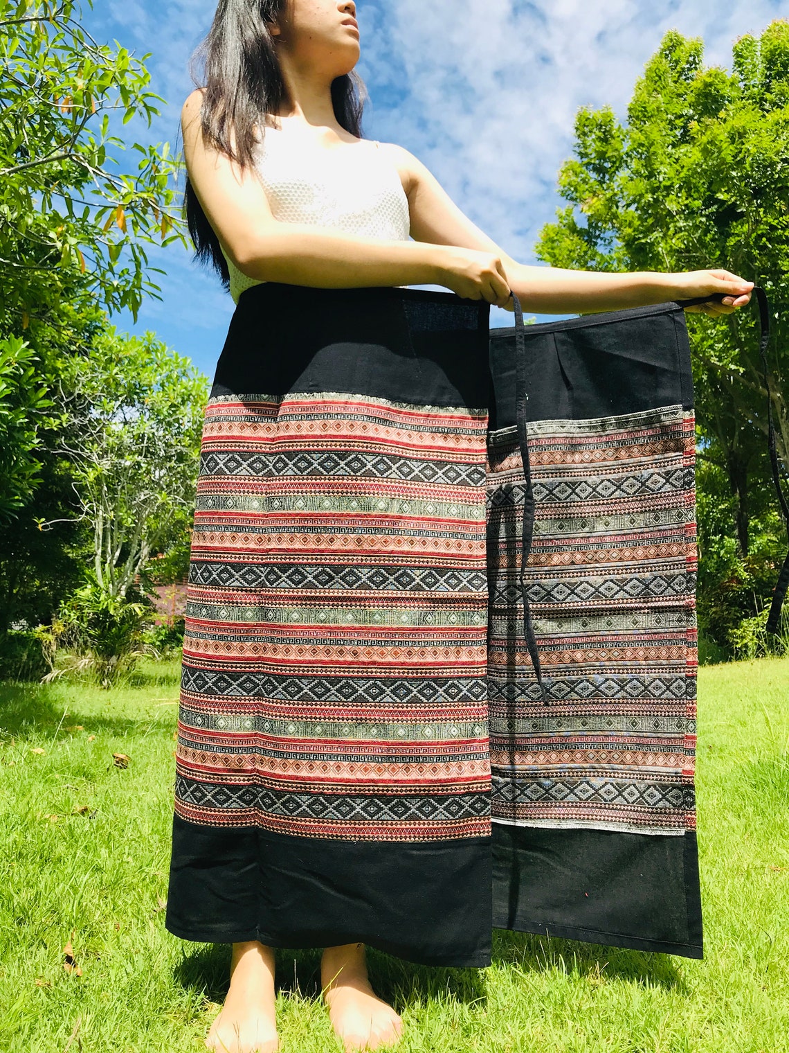 Long Wrap Skirt Skirt Thai batik Sarong long comfortable Etsy