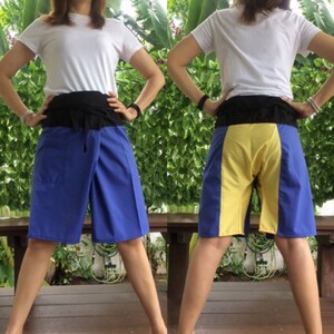 Short Patchwork pants, Thai fisherman pants with 1 pocket, free size (see detail).(No.11)