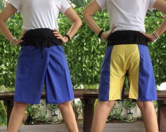 Short Patchwork pants, Thai fisherman pants with 1 pocket, free size (see detail).(No.11)