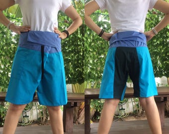 Short Patchwork pants, Thai fisherman pants with 1 pocket, free size (see detail).(No.18)