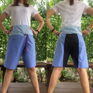 Short Patchwork pants, Thai fisherman pants with 1 pocket, free size (see detail).(No.19)