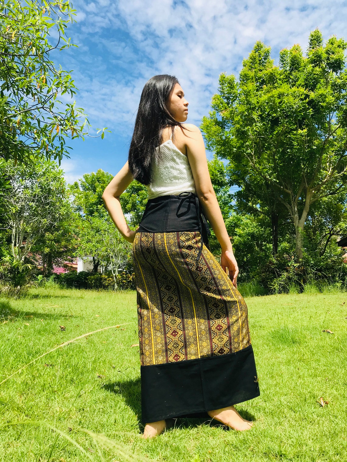Long Wrap Skirt, Skirt Thai Batik Sarong, Long Comfortable Wear Skirt