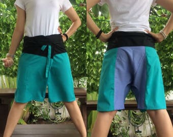 Pantalón corto Patchwork, pantalón pescador tailandés con 1 bolsillo, talla única (ver detalle).(No.2)