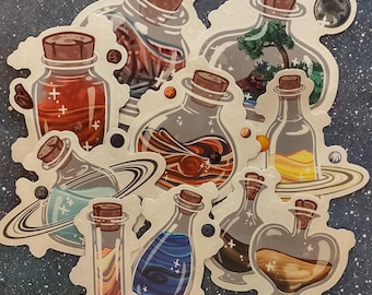 Space || Planets in Jars || semi transparent vinyl stickers || Mercury, Venus, Earth, Mars, Jupiter, Saturn, Uranus, Neptune, Pluto