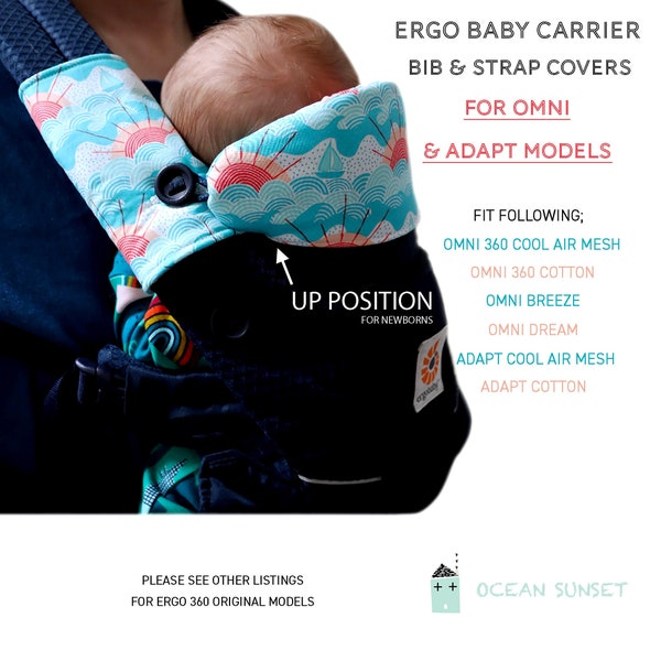 Ergo OMNI Drool Pads & Beißlätzchen ADAPT Ocean Sunset Flowers Fischgrät Schwarz-Weiß Babytrage Lutschkaupads Neue Tierbabys