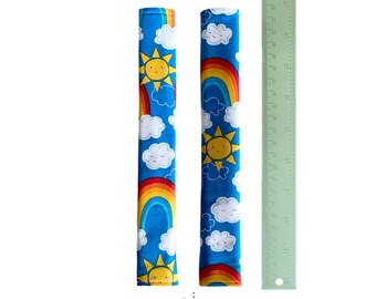 Longer length Cotton Highchair Padded Strap Covers in selection of bright and colourful fabrics - Rainbows Moons & Stars - 23cm Long