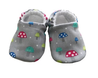 Grey Toadstools baby pram shoes, soft sole shoes, crib shoes, first walkers, baby shoes, kids slippers, slip-on shoes, new baby gift, 0-5Yrs