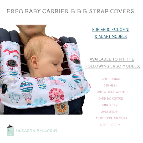 Ergo Baby Carrier Covers Unicorn Drool Pads & Bib protection Structured Baby carrier OMNI models 360 Mesh Breeze Dream Cotton Balloon fabric