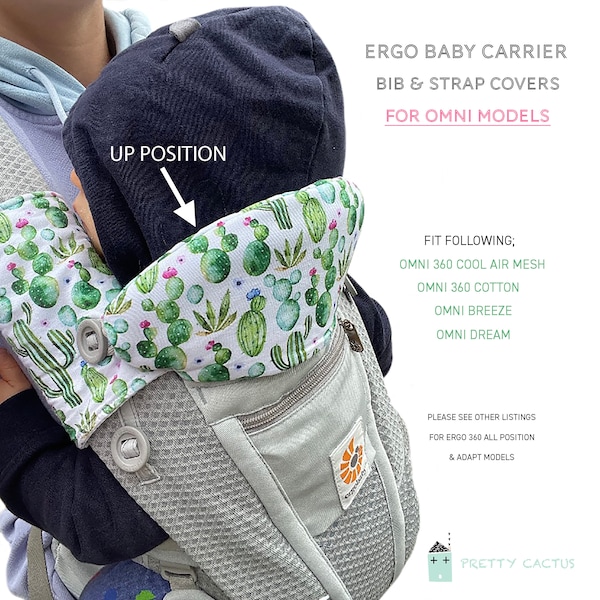 REVERSIBLE Ergo OMNI Drool pads & teething bib Baby Carrier Covers Up Down Bib Position Leaves Flowers Cactus Animals New baby Suck Chew