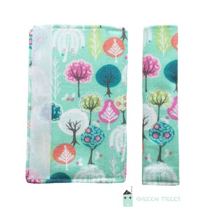 Pram strap covers Custom buggy Green Trees Bear Fox Accessories Padded straps gift Stroller pad covers Baby harness pads Woodland pushchair