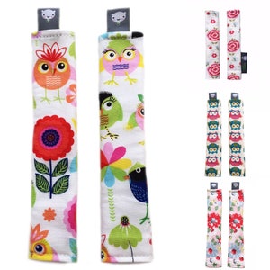 Pushchair Strap Covers Handgefertigt für Bugaboo, Quinny, Silver Cross, iCandy, Graco Buggy Pram in Eulen, Blumen, Toadstools