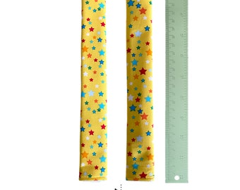 Longer length Cotton Highchair Padded Strap Covers in selection of bright and colourful fabrics - Yellow Stars - 23cm Long