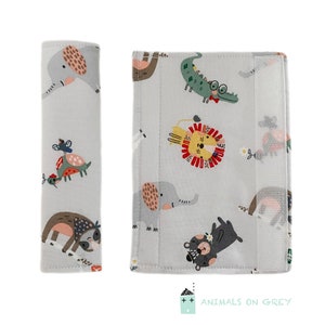 Pram strap covers Custom buggy Animals Accessories Padded straps Boys grey gift Stroller pad covers Baby harness covers Lion Sloth pushchair