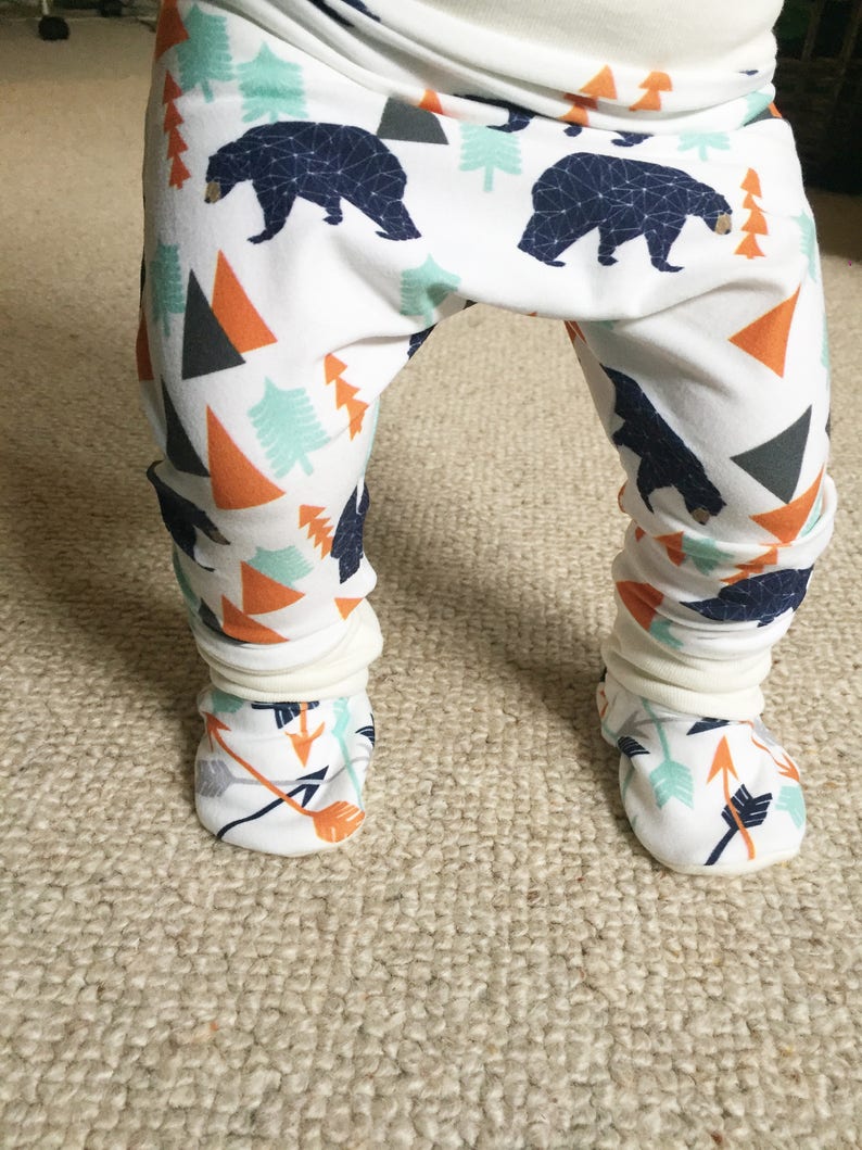 Sage Green Geometric Bear Set Harem Pants & Topknot Hat