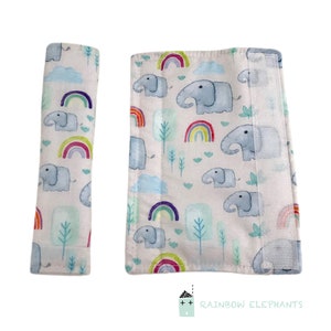Pram strap covers Custom buggy Rainbow Elephants Fox Accessories Padded straps gift Stroller pad covers Baby harness pads Woodland pushchair