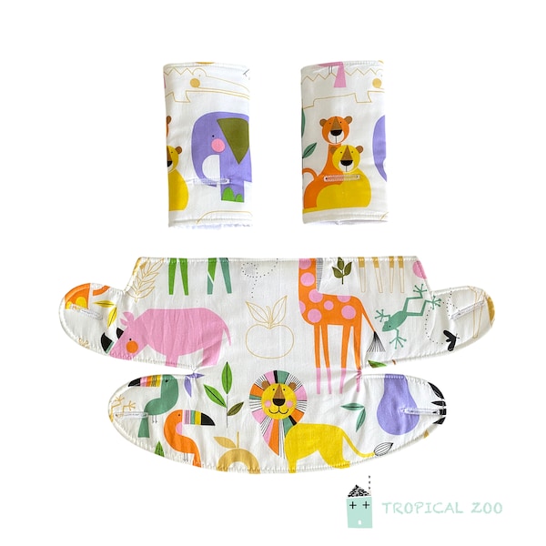 Ergo 360 Omni Baby Carrier Drool Bib & Strap Covers in a choice of fabrics Bright Zoo Animals Pretty Cactus Melons Rainbow Stars Elephants