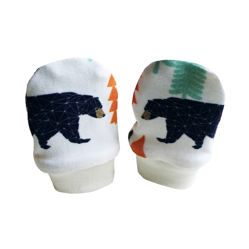 Baby Cuff Scratch Mittens Bears Mountains Baby Mittens Etsy
