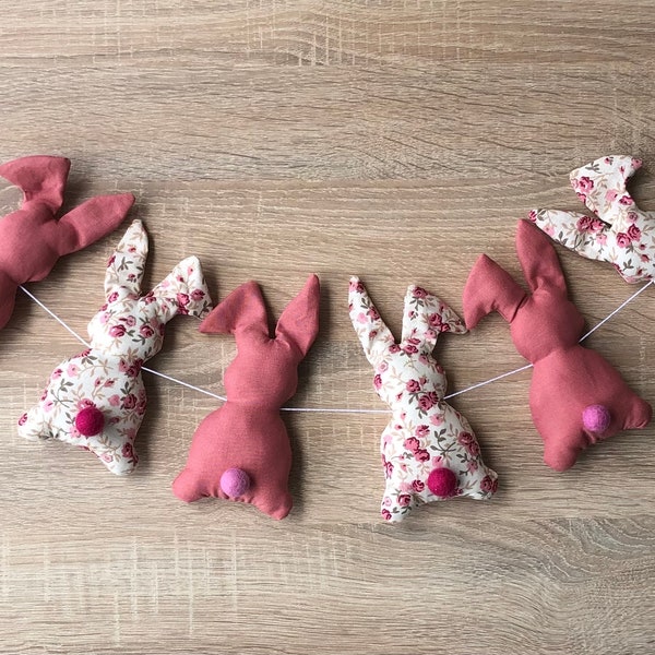 EN STOCK Guirlande de lapin décoration chambre enfant bébé tissu coloris rose fleuri