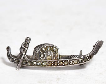 Unique Vintage Brooch, Silver Brooch, Gondola Brooch