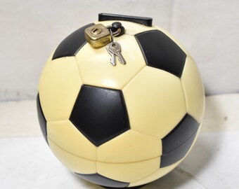 Plastic Collectible Money Box Safe w/Locker&Keys-Soccer Ball Shape