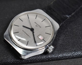 vintage Ancre 21 Montre antimagnétique en acier inoxydable de collection - Accessoire bijou pour montre-bracelet pour homme (fonctionne)