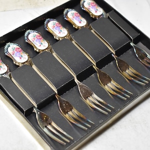 Couteau à découper fourchette droite en métal, ensemble de fourchettes  droites en acier inoxydable couverts à Steak japonais manche en bois  service de