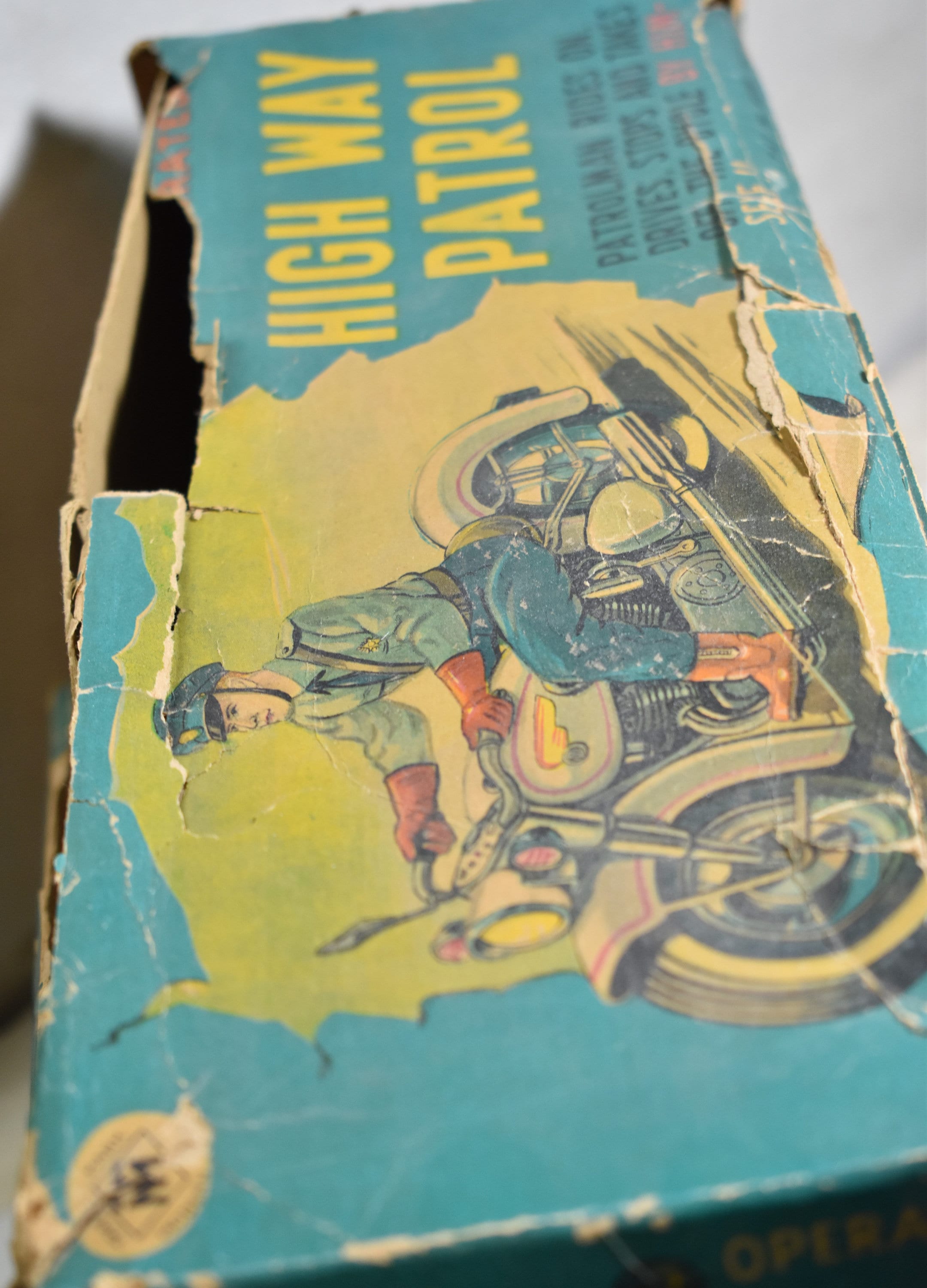 Highway Patrol Motorcycle & Rider Tin Toy 1950-battery