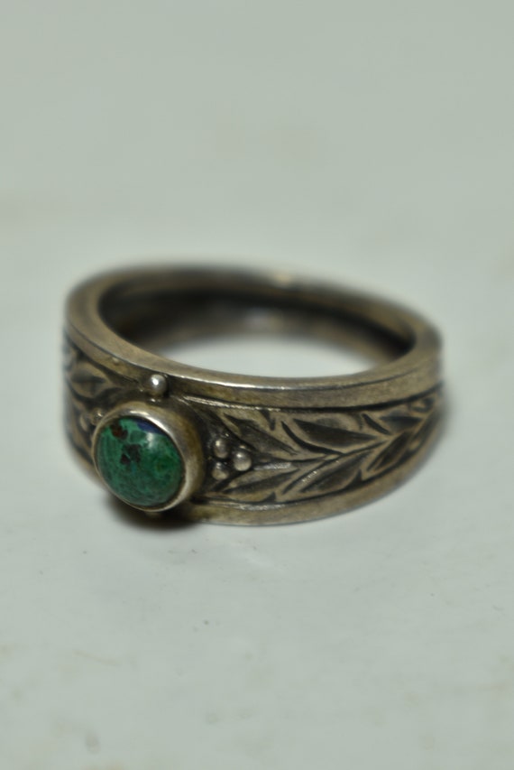 Vintage Silver Ring 925 Jewel-Stackable Ring-Engr… - image 1