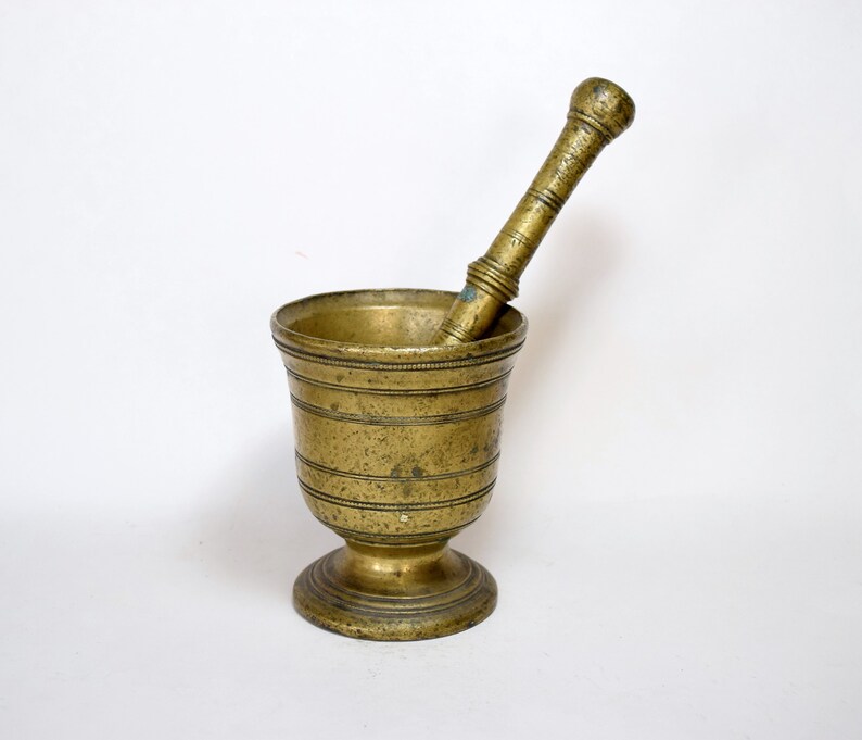 BRONZE MORTAR and PESTLE Vintage Brass Bowl Apothecary Etsy