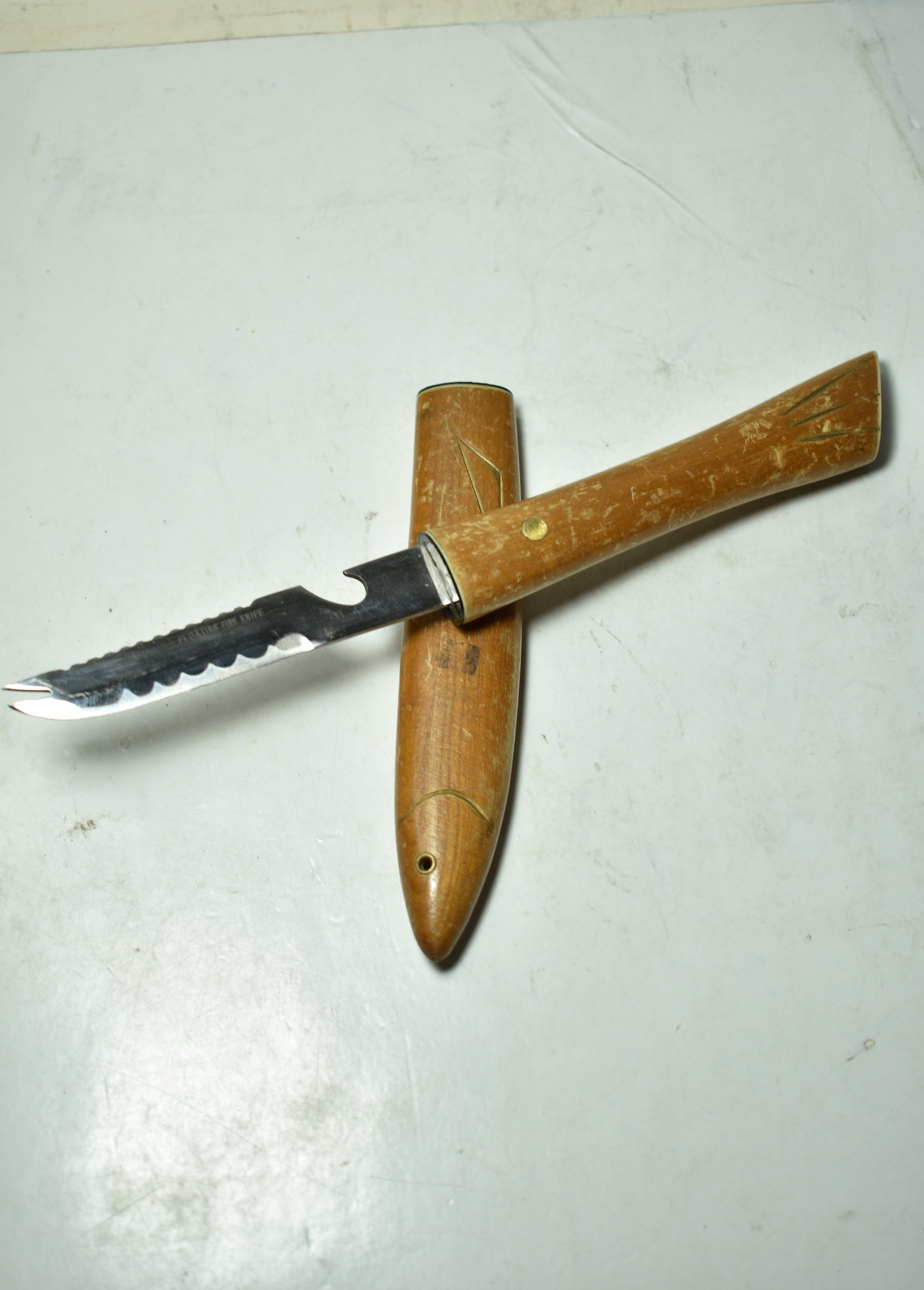 Vintage Wooden Handmade Souvenir Knife-floating Fish Knife Stainless Steel  Japan-fish Shape 