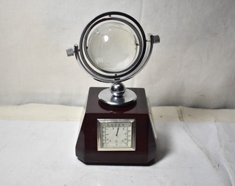 Collectible Table Desk Decor Barometer/Thermometer/Clock w/Global w/Glass Glebe On It