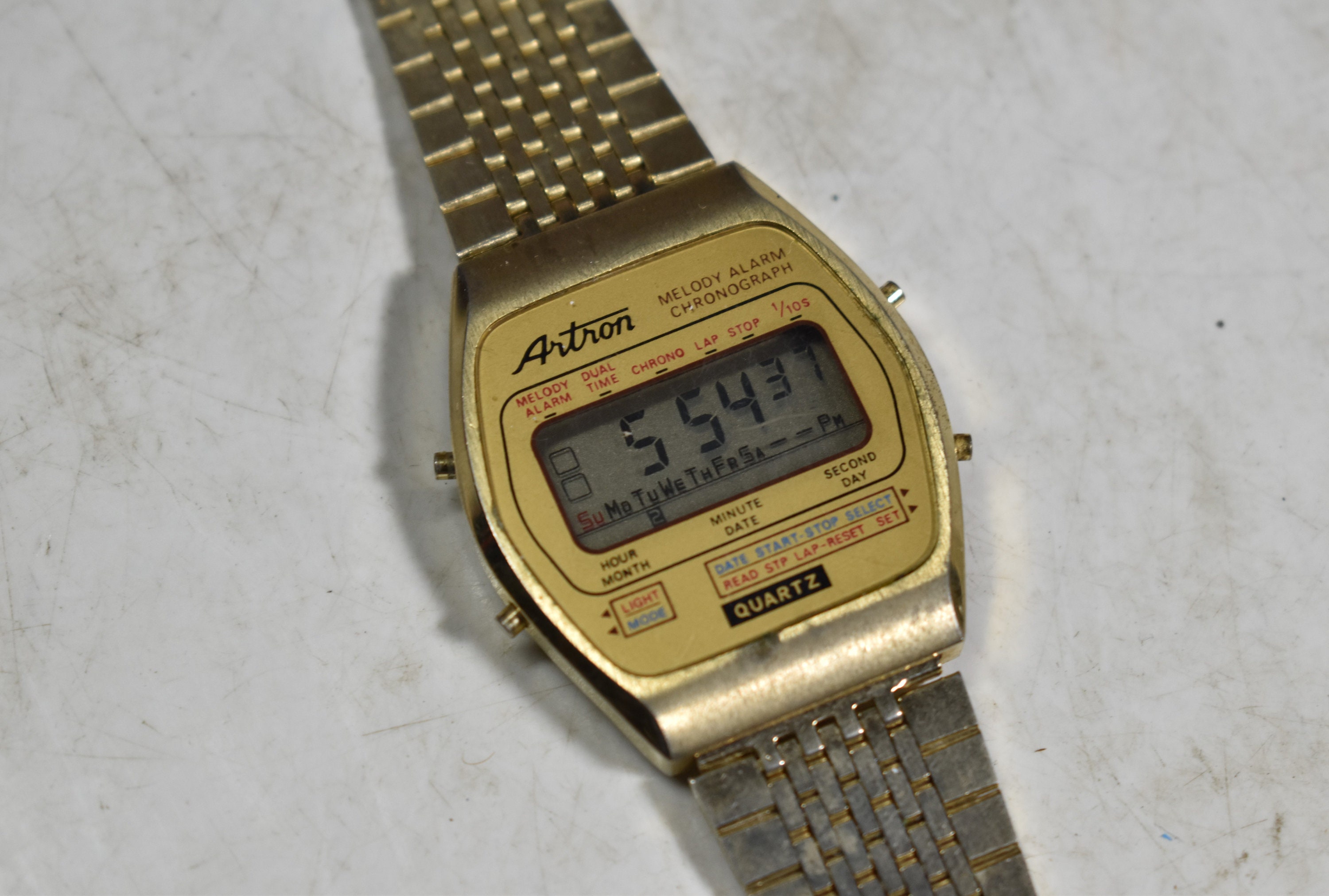 Vintage Atron Melody Alarm Chronograph Quartz Watch stainless