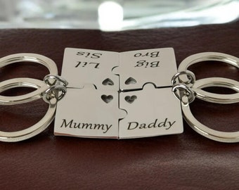 Personalised 4-in-1 Jigsaw Keyring – Stainless Steel Puzzle Piece Gift for Friends, Family, Team, Couples – Custom Engraved