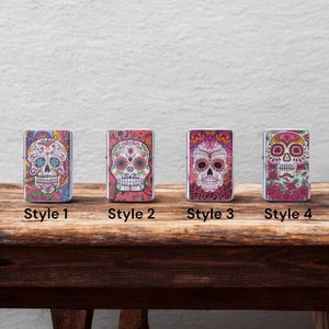 Personalised Skull Head Printed, Windproof Petrol Lighter by Giftetch