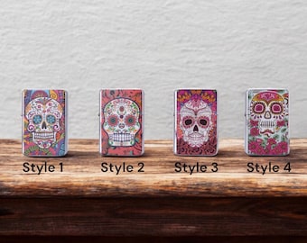 Personalised Skull Head Printed, Windproof Petrol Lighter by Giftetch