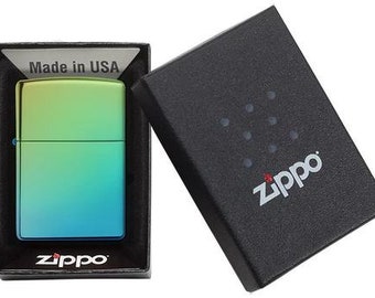 Briquet Zippo authentique personnalisé, bleu sarcelle très poli Zippo personnalisé dans une boîte cadeau