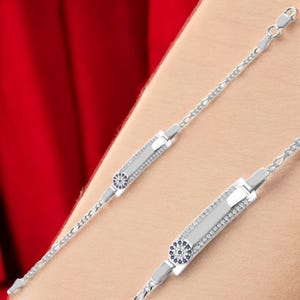 Sterling Silver, Evil Eye Name Tag Figaro Chain Bracelet For Kid&#39;s by Giftetch